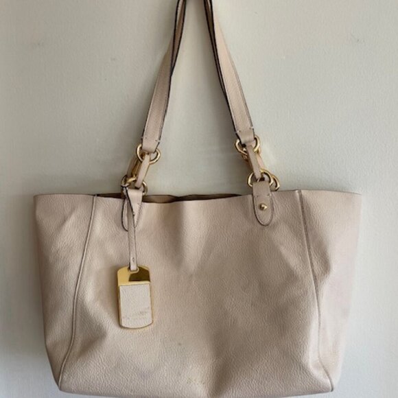 RALPH LAUREN POLO Cream Gold Shoulder Chain Shoulder Bag Tote Purse - Picture 3 of 17